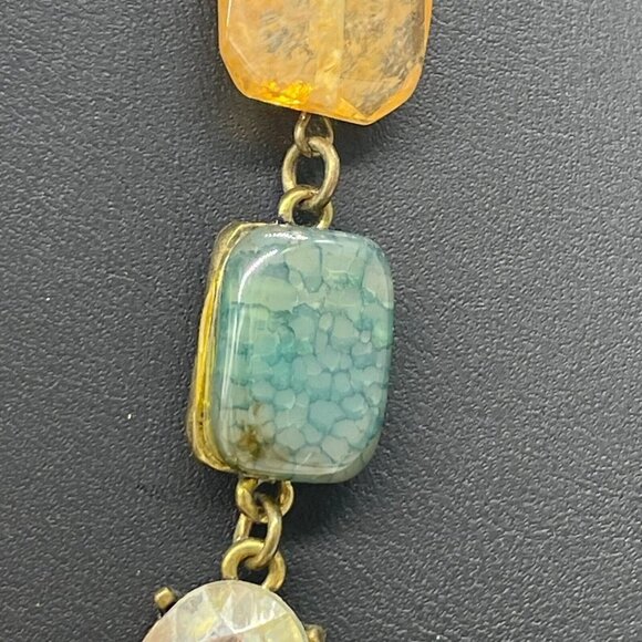 Cluster Rhinestone Stones Statement Bib Necklace Gold Tone 18 to 21 Inches - Picture 6 of 9